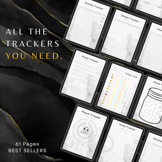 Premium Mood Trackers with PLR & MRR, Canva Templates, Self Care Journal, Habit Tracker, Daily Gratitude, Digital Planners