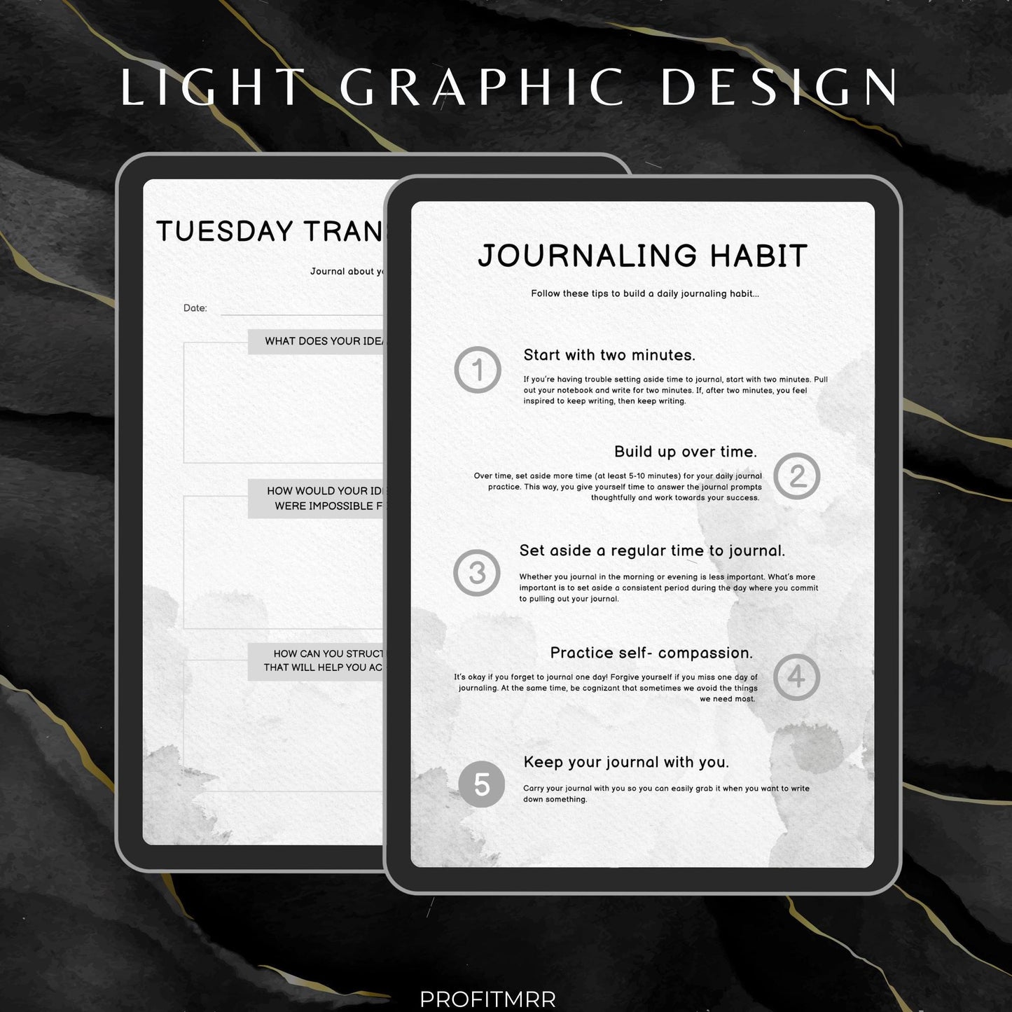 Premium Journaling Planner with PLR & MRR, Canva Templates, Self Care Journal, Habit Tracker, Daily Gratitude, Digital Planners