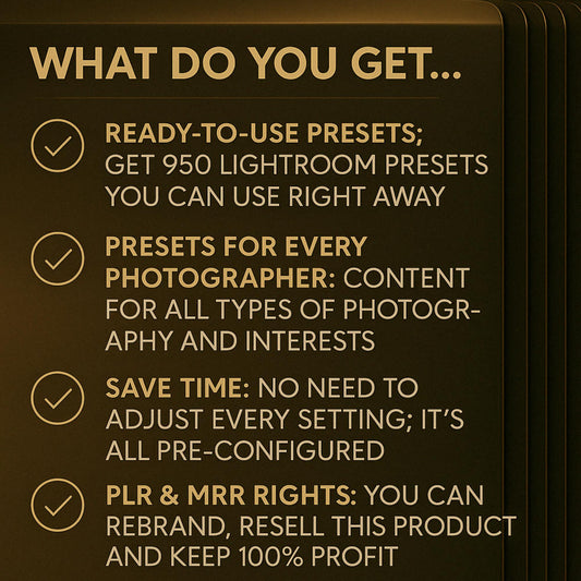 950+ Lightroom Presets Bundle: Wedding, Vintage, Boho - PLR/MRR