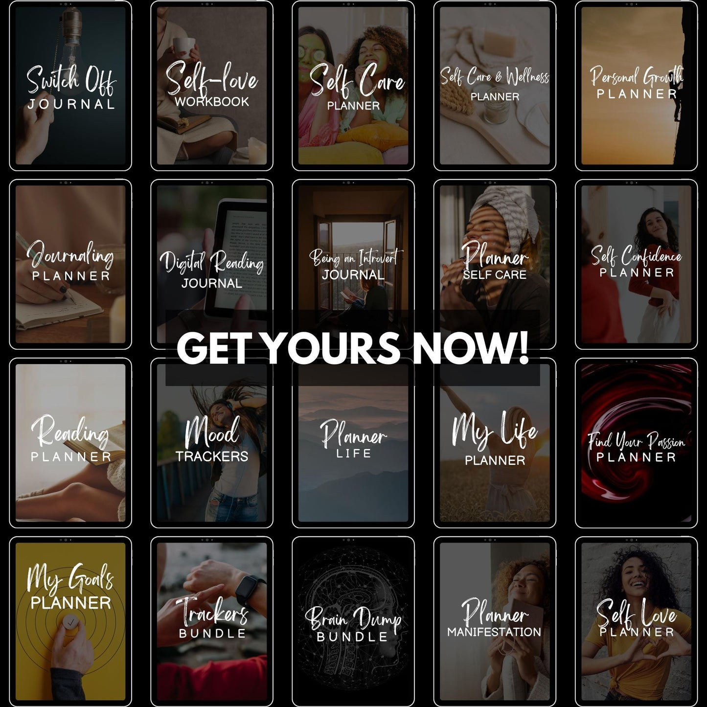 20 Personal Development Planners PLR & MRR, Self Love Well Being, Goal Setting, Journal,  Canva Templates, PLR Digital Planners, Trackers,