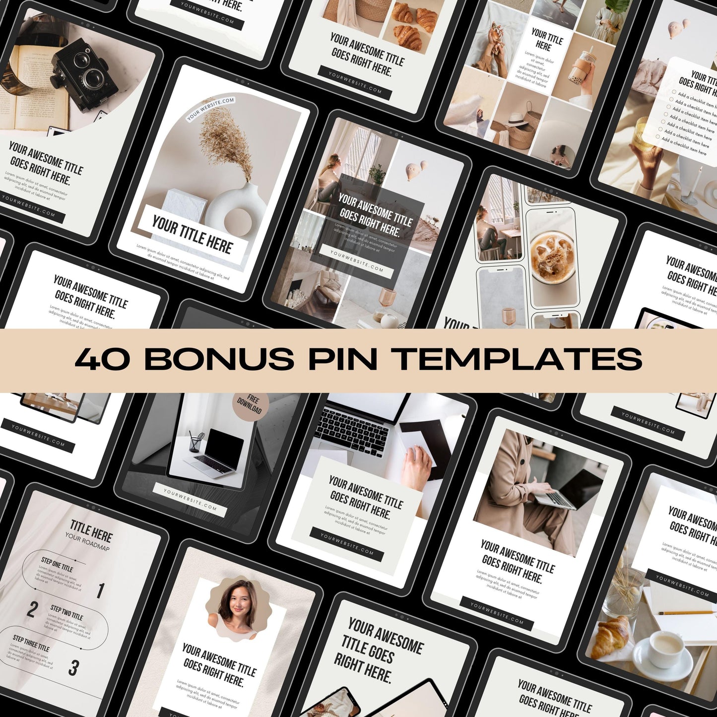 Pinterest Marketing eBook + 40 Pin Templates: PLR MRR Canva (Digital Download