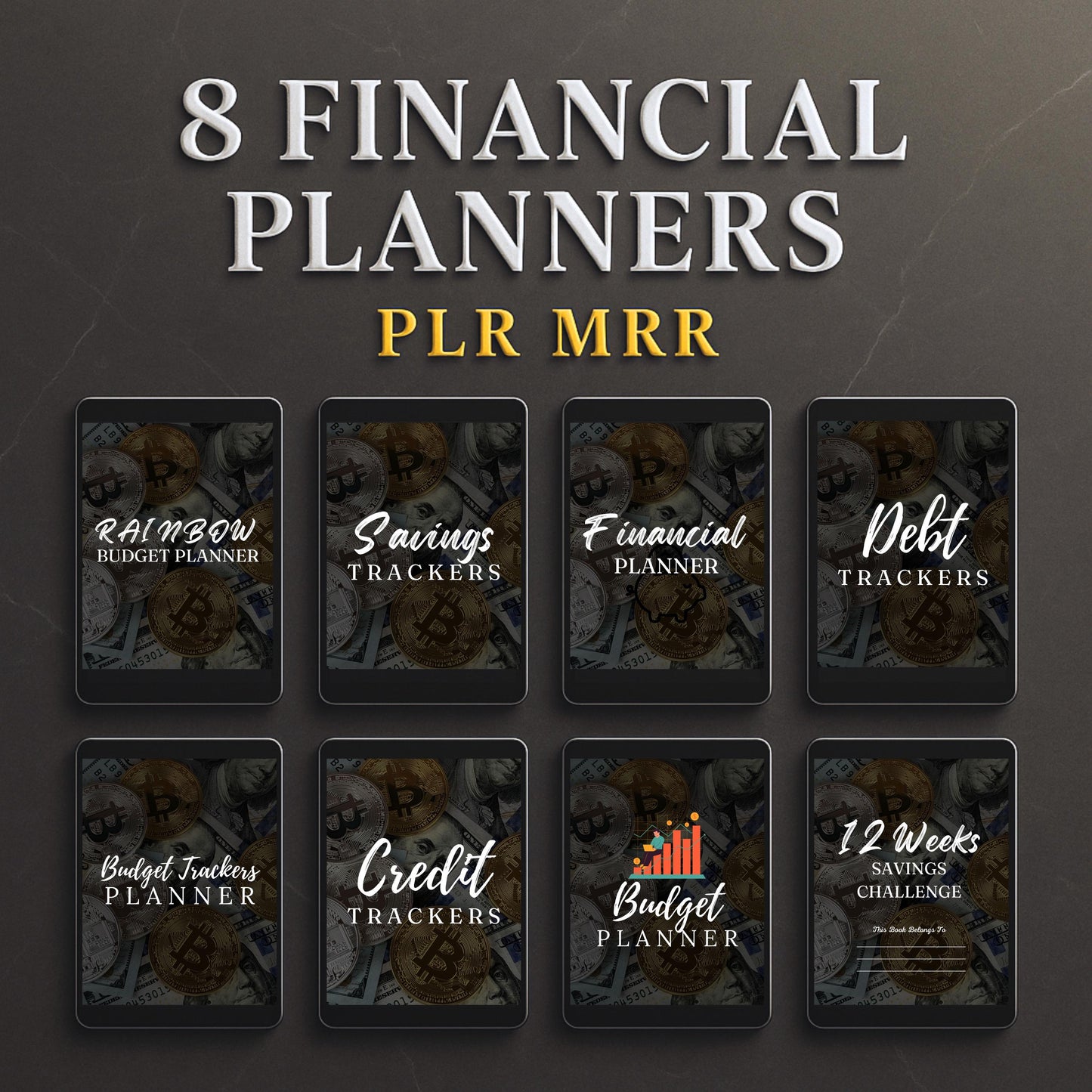 8 Financial Planners PLR MRR | Budget, Debt Savings Trackers | Monthly & Yearly Budget Planners | Editable Digital Finance Templates