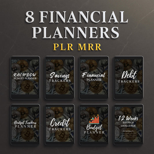 8 Financial Planners PLR MRR | Budget, Debt Savings Trackers | Monthly & Yearly Budget Planners | Editable Digital Finance Templates