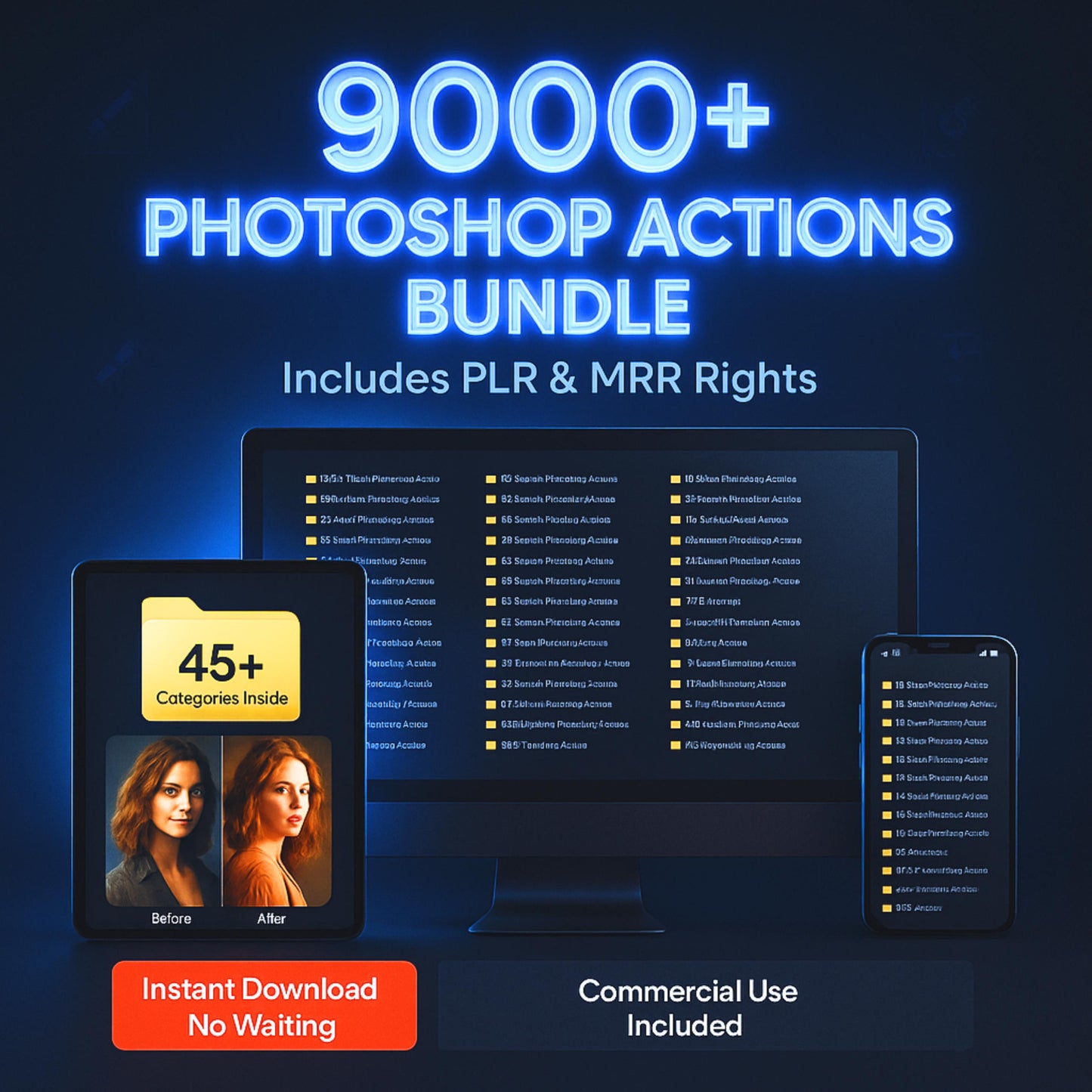 9000 Photoshop Actions Bundle PLR MRR, newborn photoshop actions, retouch actions photoshop, boudoir photoshop actions, wedding actions plr