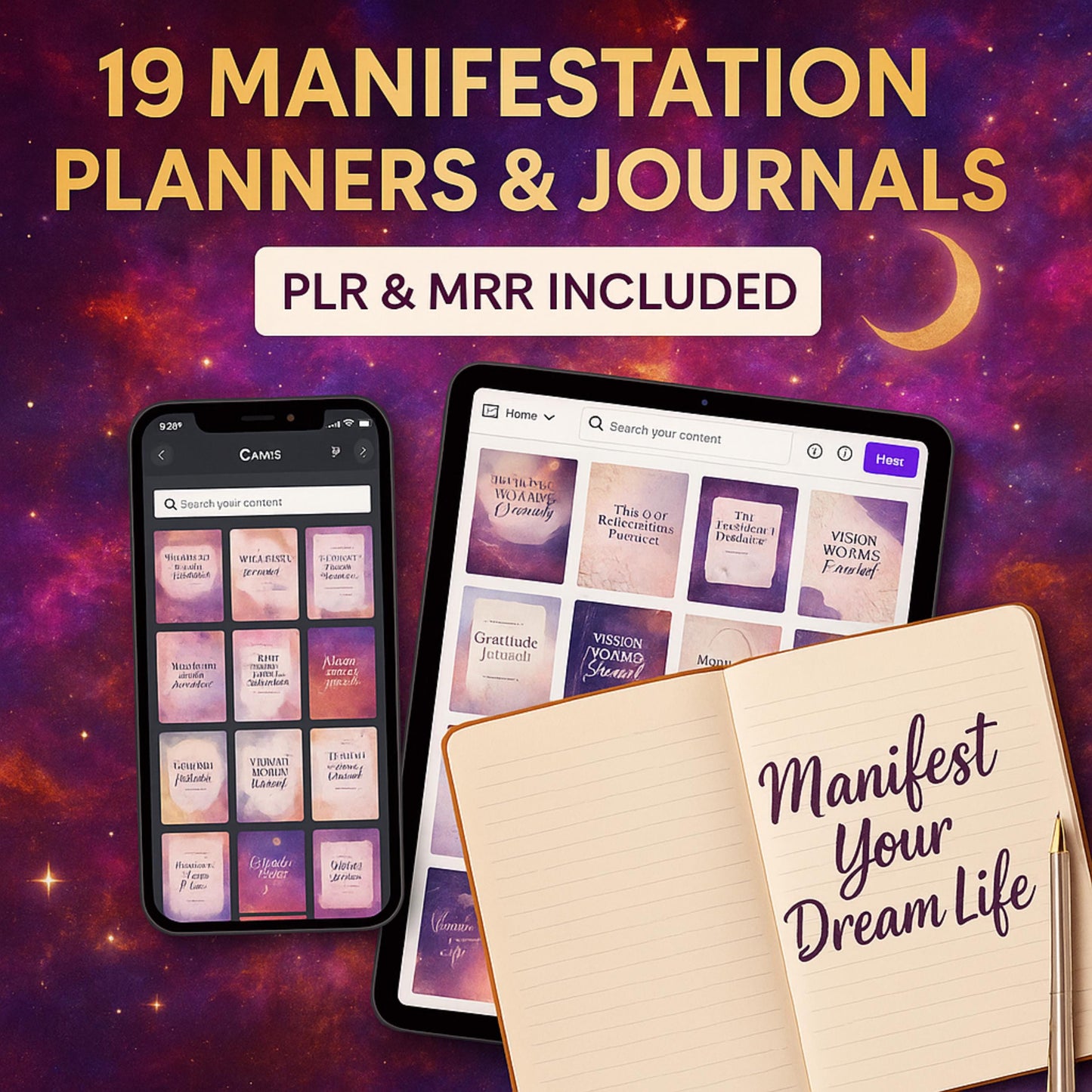 19 Manifestation Planners & Journals: Editable Canva Templates PLR/MRR
