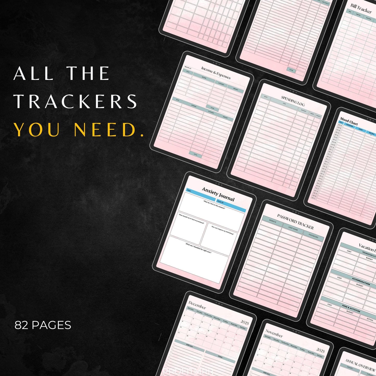 ADHD Planner 2025 PLR & MRR, Canva Templates, Habit Tracker, Budget Tracker,Anxiety Journal,Password Tracker,Assignment Tracker,Plr Planners