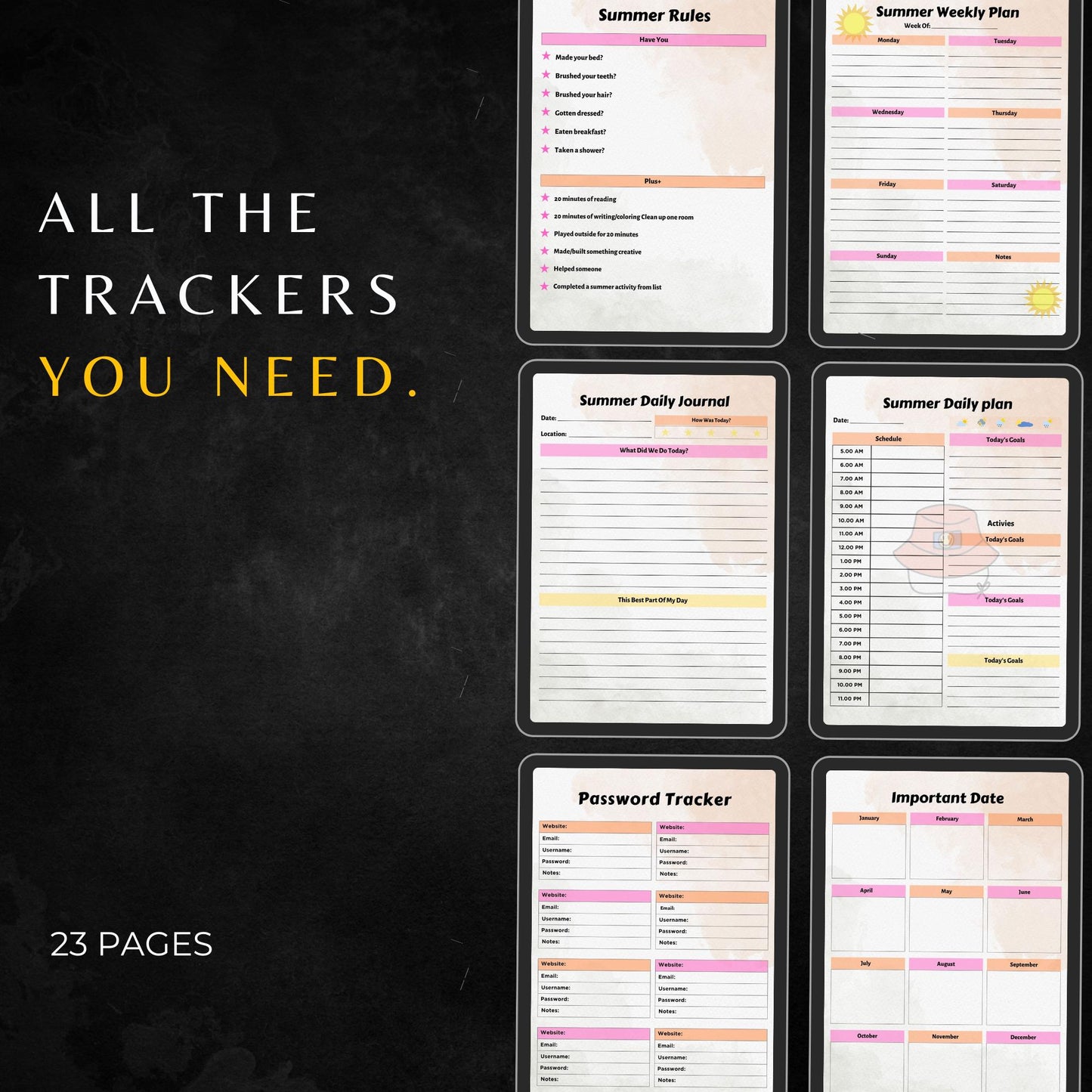 Kids Summer Planner PLR & MRR, Plr Canva Templates, Plr Planners, Plr Products Bundle, Plr Bundle Collection, Digital Printable Planners Plr