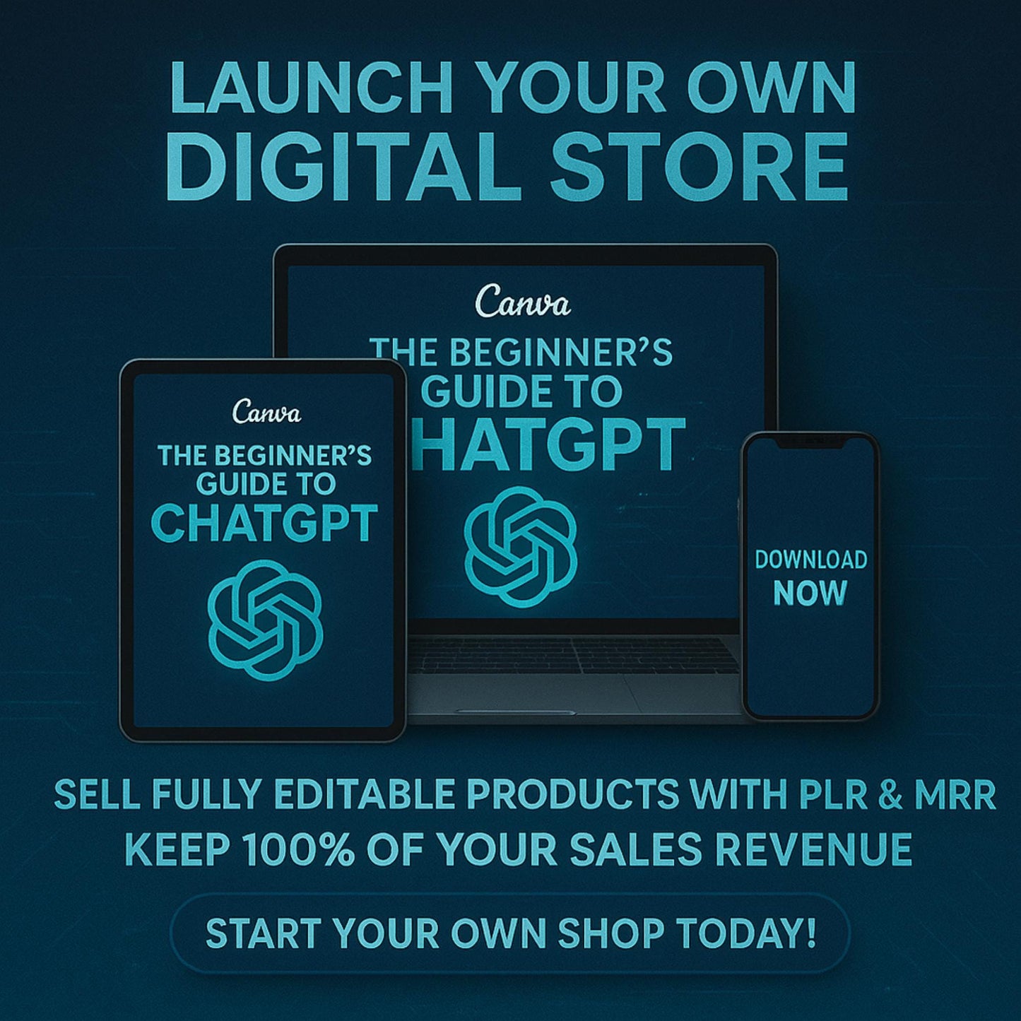 Beginner’s Guide to ChatGPT Course | Canva Editable eBook PLR MRR | Resell AI Digital Products & Start Your Etsy Shop Today