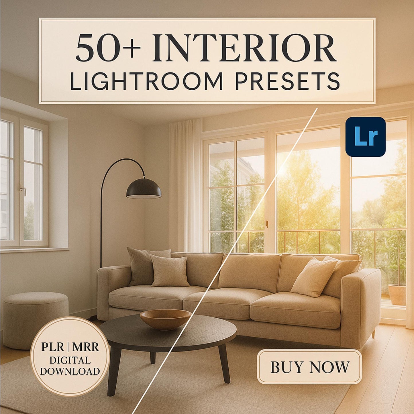 50+ Interior Lightroom Presets | PLR MRR | Professional Home & Real Estate Editing Bundle Airbnb Lifestyle Photography Instant Download