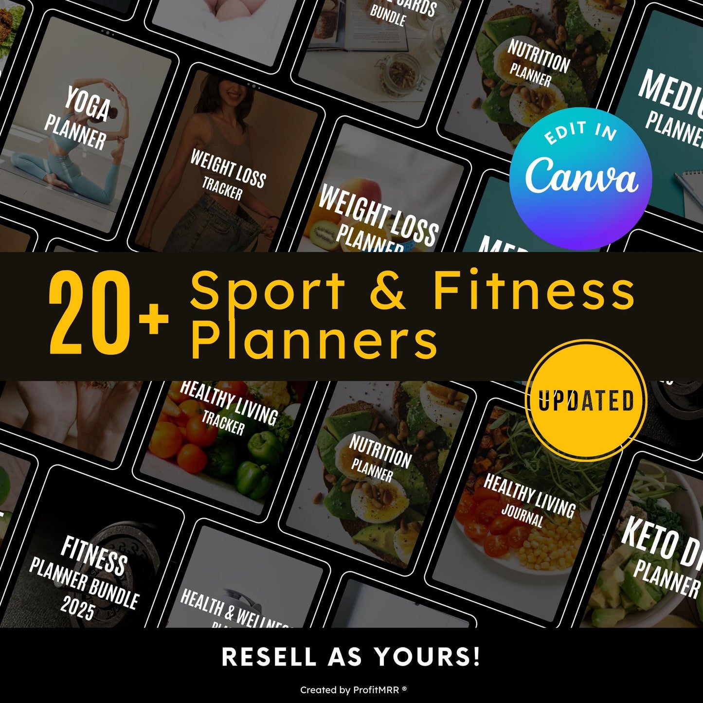 PLR MRR 20+ Sport & Fitness Planners Bundle, Editable Canva Templates, Digital Workout Journals, Resell  Rebrand Fitness Coach Gym Planner