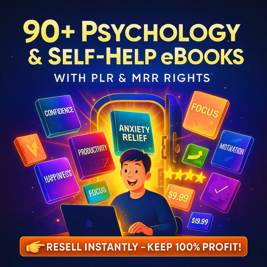 90+ Psychology & Self-Help eBooks Bundle PLR MRR | Mental Health, Personal Growth Mindset Guides | Resell Rights, Plr eBooks, Plr Products
