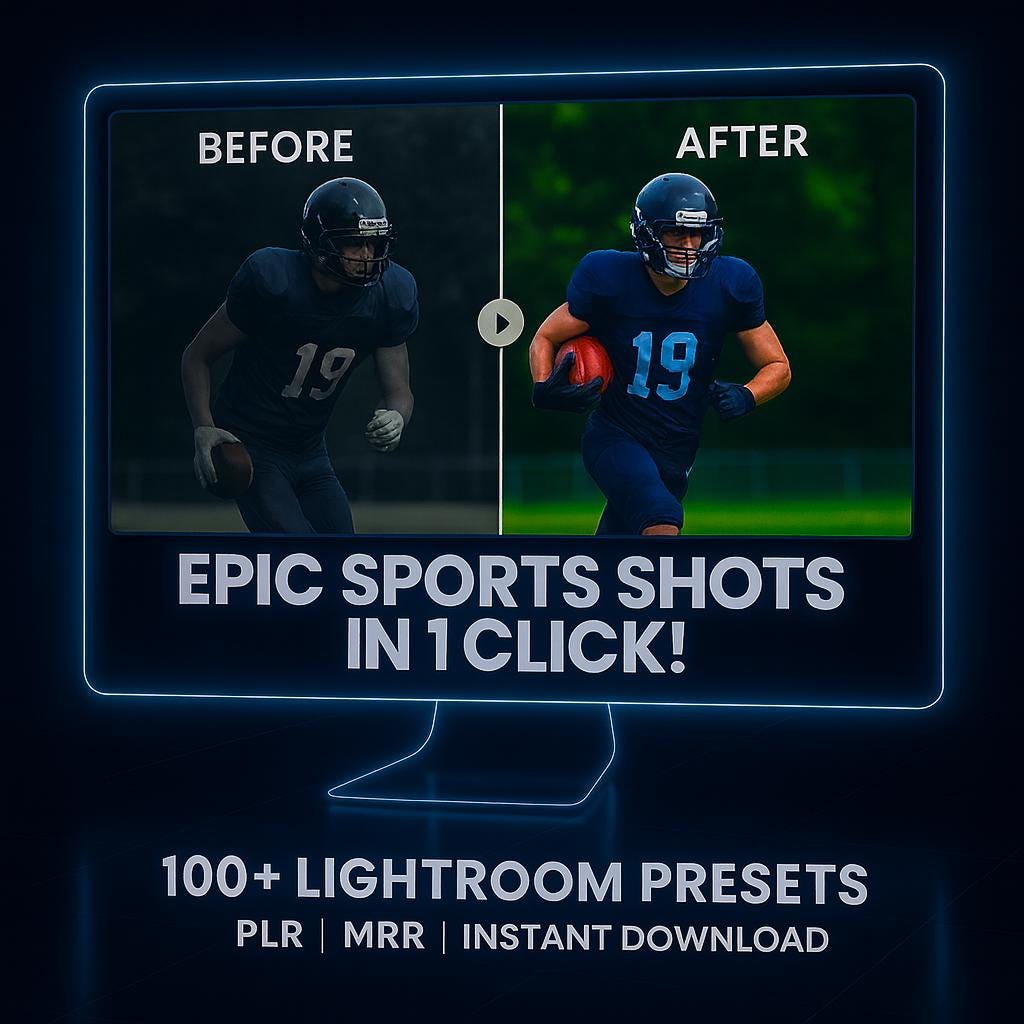 PLR MRR 100+ Sports Lightroom Presets, Lightroom presets football, lightroom presets sport, soccer presets, Plr Products, Plr Presets