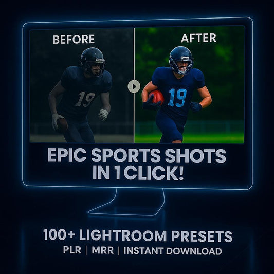 100+ Sports Lightroom Presets | Action & Fitness Photo Filters | PLR MRR Resell Rights | One Click Transformations | plr products sport