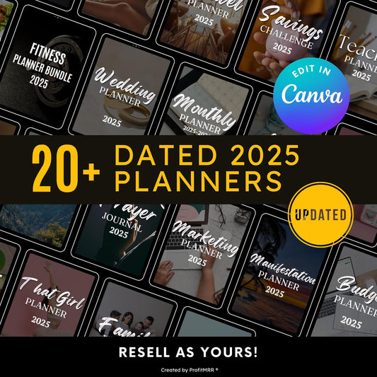 20 Dated 2025 Planners PLR MRR, Plr Bundle, Plr Products, Plr Planners, Plr Canva Templates, Resell Rights Journals Trackers Digital Product