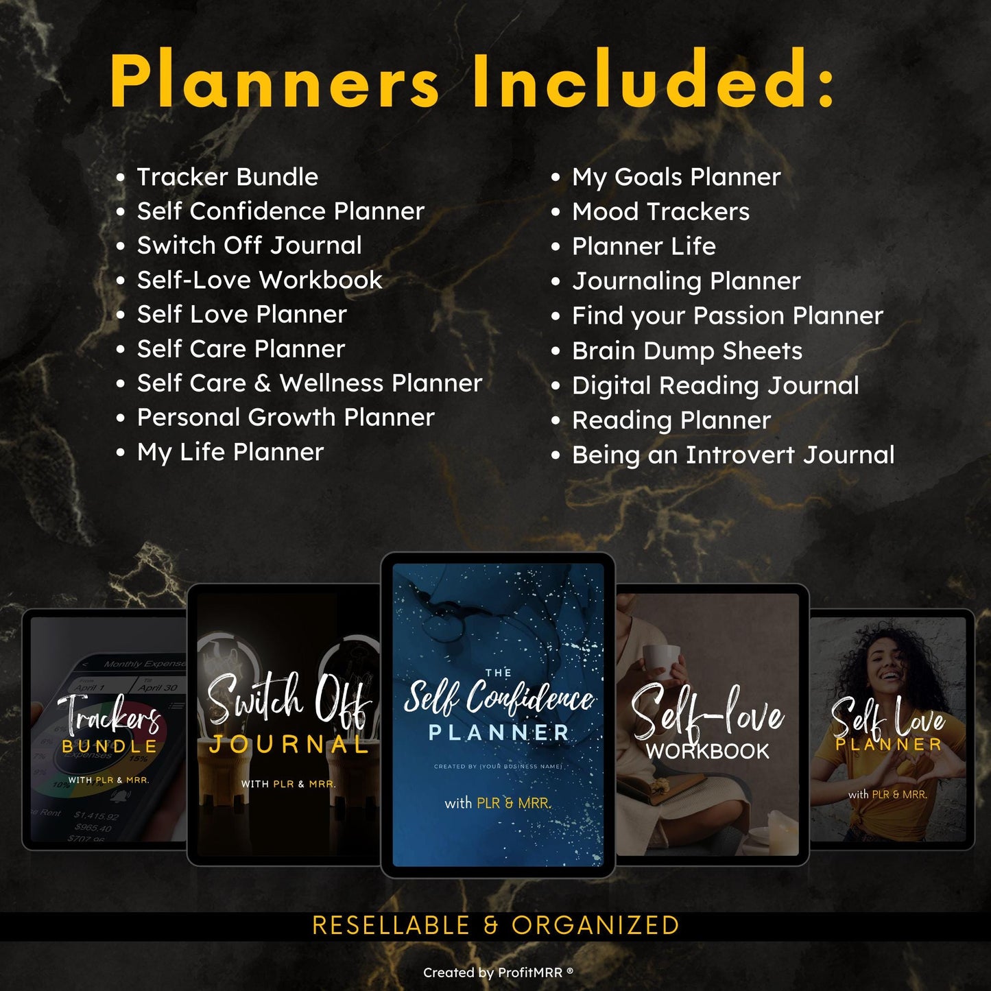 18 Personal Development Planners Bundle PLR MRR, Plr Canva Templates, Resell Rights, Self Care, Goals Habit Tracker, Digital Planners Plr