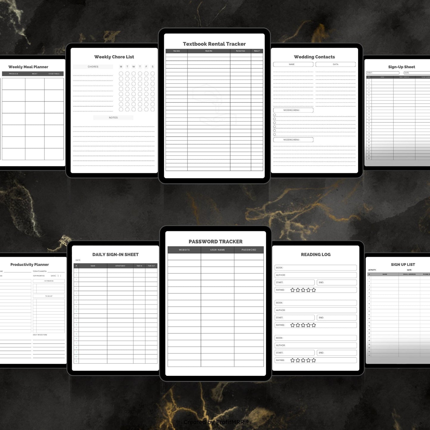 50+ Productivity Trackers Planners Bundle PLR MRR, Digital & Printable Canva Templates, Resell Rights, Habit, Budget, Fitness, Plr Planners