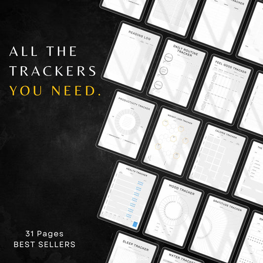 Premium Trackers Bundle with PLR & MRR, Canva Templates, Self Care Tracker, Habit Tracker, Goal Tracker, Digital Planners