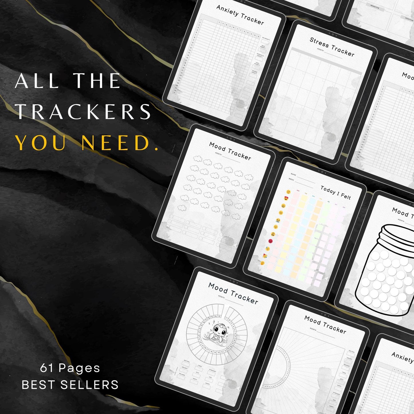 Premium Mood Trackers with PLR & MRR, Canva Templates, Self Care Journal, Habit Tracker, Daily Gratitude, Digital Planners