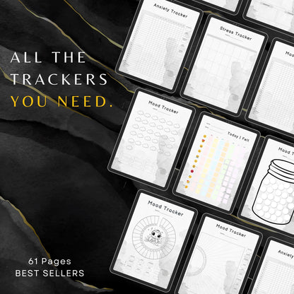 Premium Mood Trackers with PLR & MRR, Canva Templates, Self Care Journal, Habit Tracker, Daily Gratitude, Digital Planners