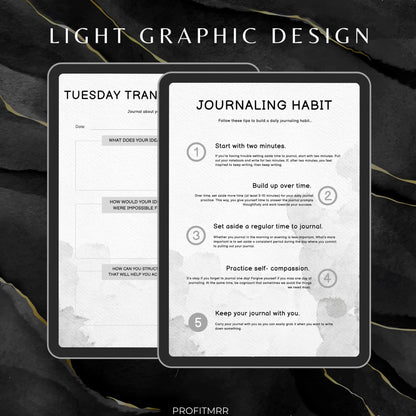 Premium Journaling Planner with PLR & MRR, Canva Templates, Self Care Journal, Habit Tracker, Daily Gratitude, Digital Planners