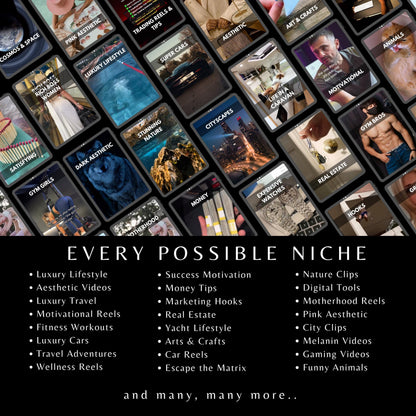 100K Editable Reels Pack PLR MRR | Instagram & TikTok Faceless Templates for Viral Luxury, Fitness, Motivation, Melanin Niches
