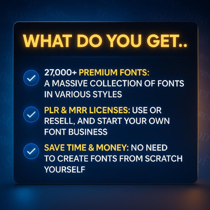 27000 Fonts Bundle with PLR and MRR Resell Rights Premium Commercial Use Fonts Script Serif Sans Aesthetic Fonts for Canva Designers