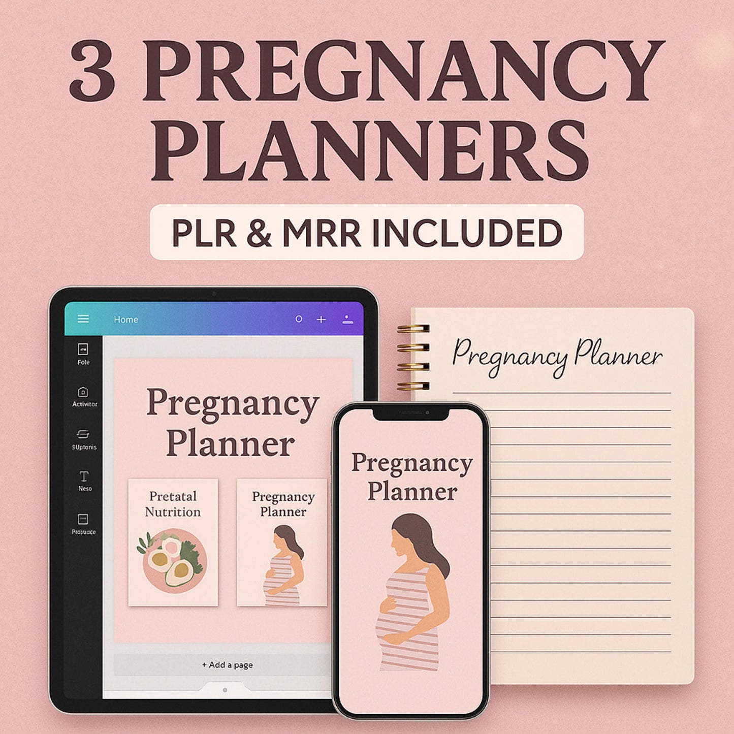 3 Pregnancy Planners PLR & MRR, Pregnancy Journal, Newborn Journal, Baby Journal, Plr Planners, Plr Prorducts, Busy Mom Planner, Mom Journal
