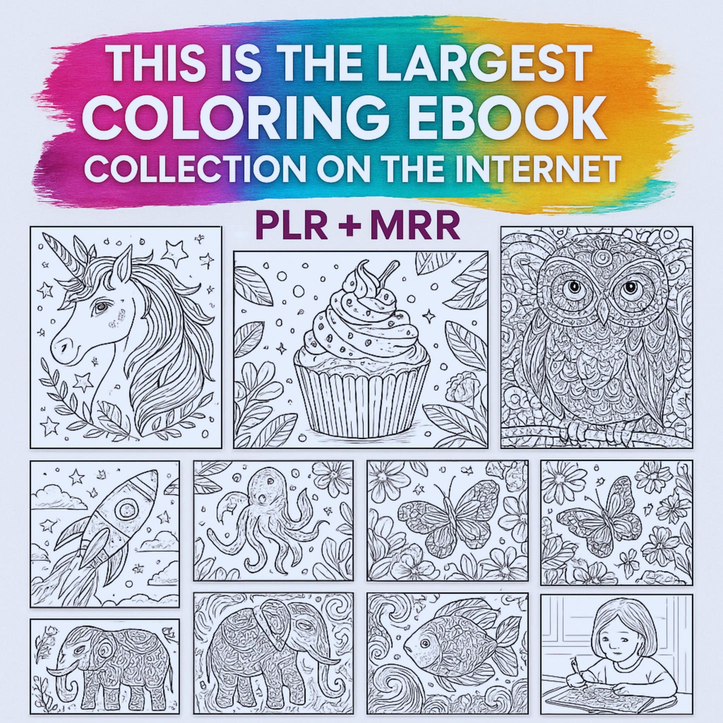 20,000+ Coloring Pages PLR MRR: Kids & Adults Coloring Ebooks Commercial Use, Instant Download