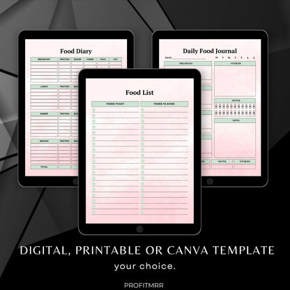 2025 Meal Planner PLR Canva Templates: Fitness & Diet Journal (Digital Download)