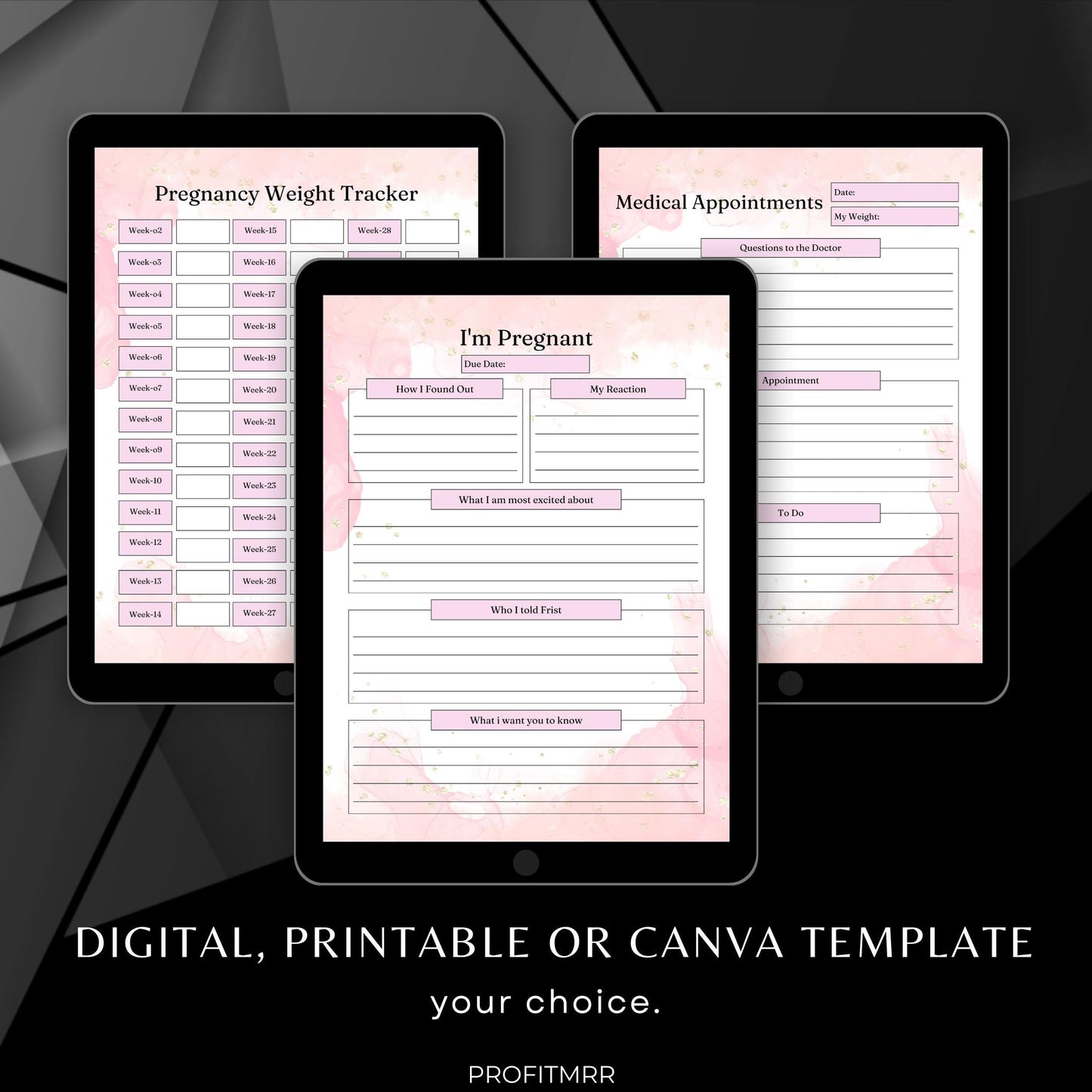 My Pregnancy Journal PLR & MRR, Pregnancy Tracker, Plr Canva Templates, Self Care Journal, Habit Tracker, Daily Gratitude, Digital Planners