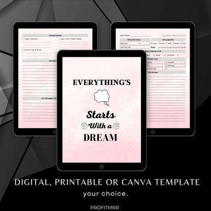 Premium Dream Journal with PLR & MRR, Canva Templates, Self Care Journal, Habit Tracker, Daily Gratitude, Digital Planners, Dream Tracking