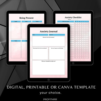 2025 Anxiety Depression Journal PLR & MRR, Canva Templates, Self Care Journal, Habit Tracker, Daily Gratitude, Plr Planners, Digital Planner
