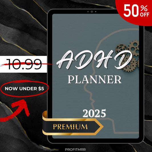 ADHD Planner 2025 PLR & MRR, Canva Templates, Habit Tracker, Budget Tracker,Anxiety Journal,Password Tracker,Assignment Tracker,Plr Planners