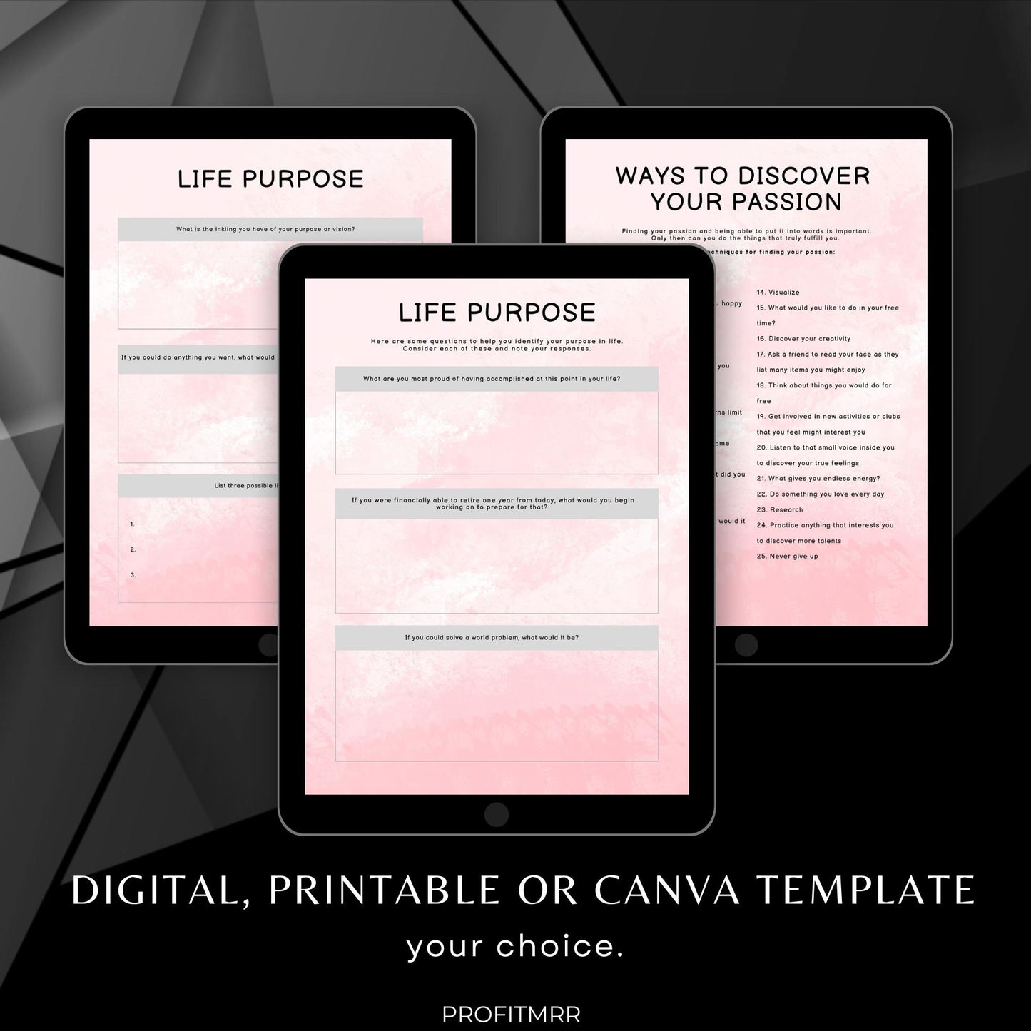 Find Your Passion Planner PLR & MRR, Plr Canva Templates, Self Care Journal, Habit Tracker, Daily Gratitude, Digital Planners, Plr Planners,