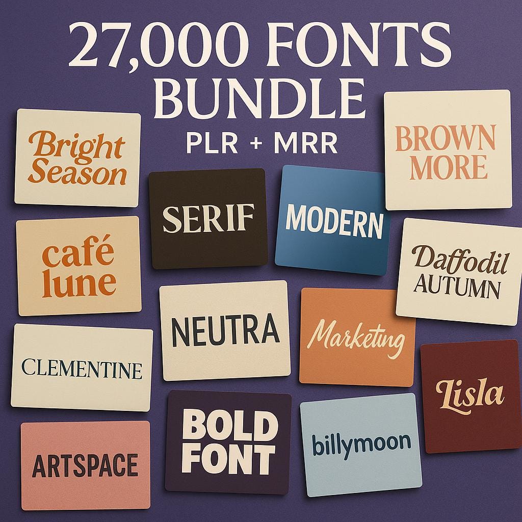 27000 Fonts Bundle with PLR and MRR Resell Rights Premium Commercial Use Fonts Script Serif Sans Aesthetic Fonts for Canva Designers