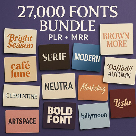 27000 Fonts Bundle with PLR and MRR Resell Rights Premium Commercial Use Fonts Script Serif Sans Aesthetic Fonts for Canva Designers