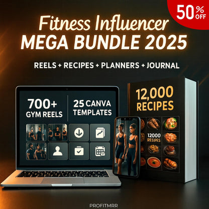 Fitness Coach Mega Bundle: 700+ Gym Reels, 12,000 Recipes, 25 Canva Templates (PLR MRR)