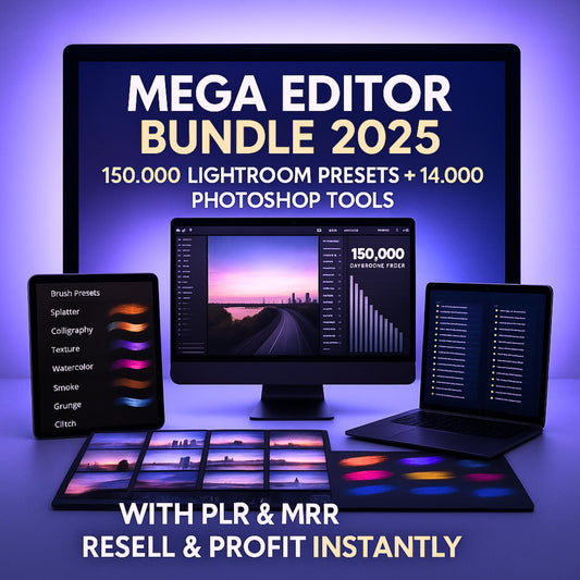 Mega Editor Bundle 2025 PLR MRR, 150,000 Lightroom Presets,Photoshop Brushes, Photoshop Actions, Plr Mrr Editing Bundle, Photography Bundle,