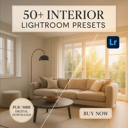 50+ Interior Lightroom Presets | PLR MRR | Professional Home & Real Estate Editing Bundle Airbnb Lifestyle Photography Instant Download