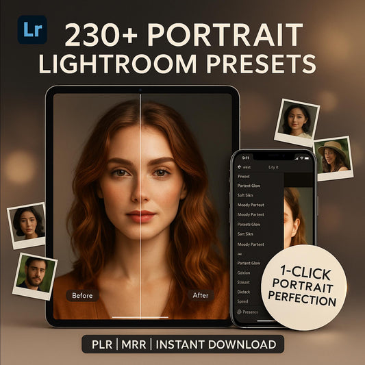 230+ Portrait Lightroom Presets PLR MRR | Professional Retouch, Smooth Skin, Studio Effects | Digital Download Photography Bundle