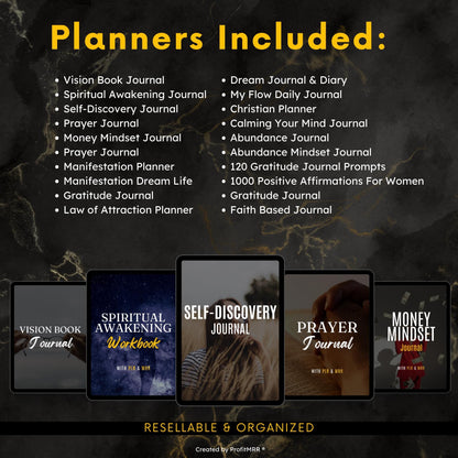 20 Manifestation Planners Bundle | Digital Law of Attraction Journals | Editable Canva Templates | PLR MRR Resell & Rebrand