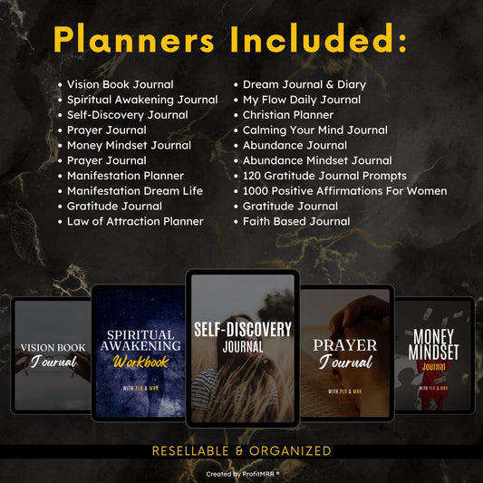 20 Manifestation Planners Bundle | Digital Law of Attraction Journals | Editable Canva Templates | PLR MRR Resell & Rebrand