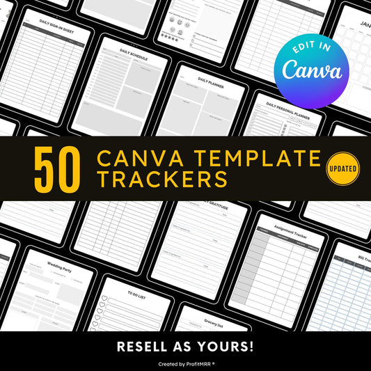 50+ Productivity Trackers Planners Bundle PLR MRR, Digital & Printable Canva Templates, Resell Rights, Habit, Budget, Fitness, Plr Planners