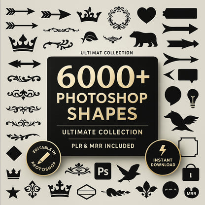 6000+ Photoshop Shapes Bundle PLR MRR, Photoshopo Assets Collection, Photoshop Plr, Plr Products, Ornamental, Frames, Logos, Icons, Animals