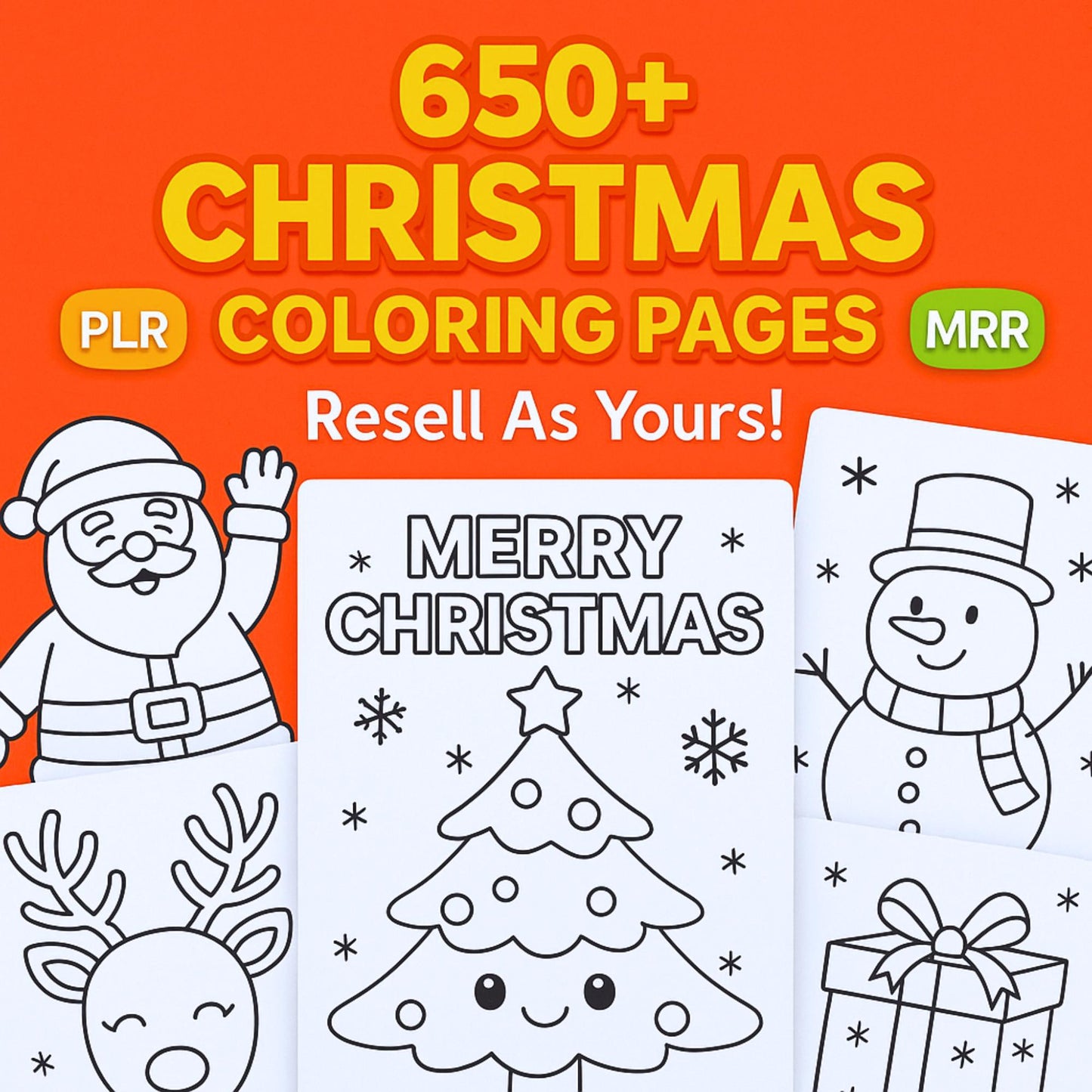 PLR MRR 650+ Christmas Coloring Pages Bundle | Kids Holiday Activity Sheets, Printable Xmas Crafts, Resell Rights Kids Educational Resources