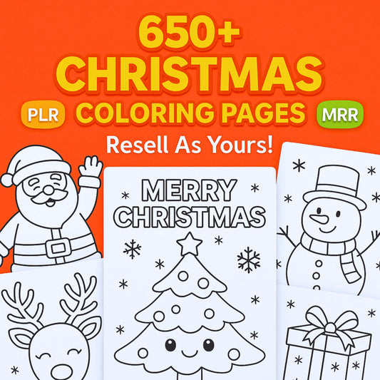 PLR MRR 650+ Christmas Coloring Pages Bundle | Kids Holiday Activity Sheets, Printable Xmas Crafts, Resell Rights Kids Educational Resources