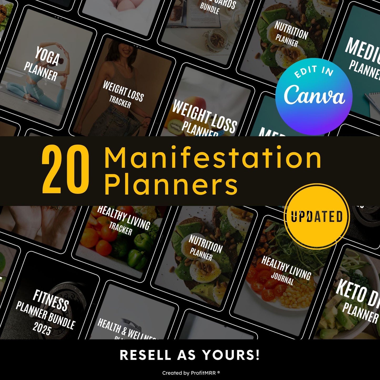 20 Manifestation Planners Bundle | Digital Law of Attraction Journals | Editable Canva Templates | PLR MRR Resell & Rebrand