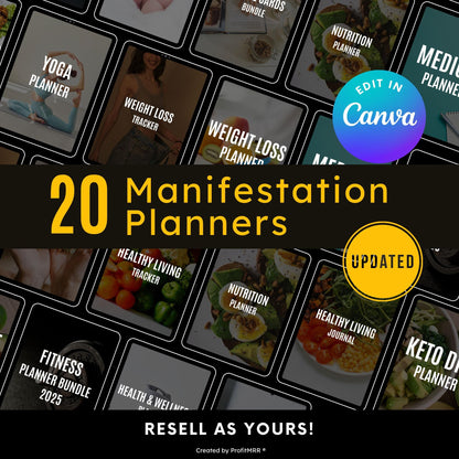 20 Manifestation Planners Bundle | Digital Law of Attraction Journals | Editable Canva Templates | PLR MRR Resell & Rebrand