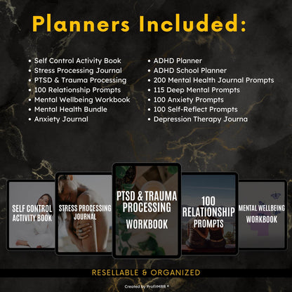 14 Wellness & Mindset Planners Bundle PLR MRR | Mrr Digital Grief Journal Plr |  Digital Self-Care Journals | Editable Canva Templates