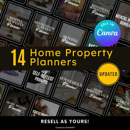 14 Home & Property Planners Bundle | Real Estate, Moving, Garden Household Templates | PLR MRR Editable Canva, Plr Planners Bundle Resell